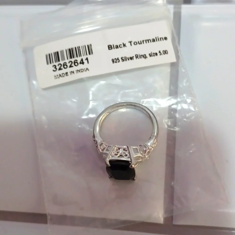 Black Tourmaline Solitaire Ring in Sterling Silver